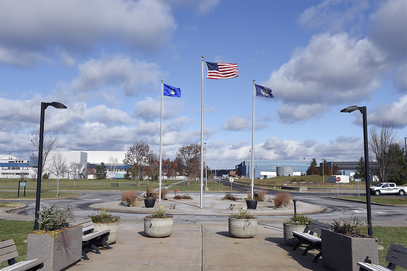 image of flags in front of building