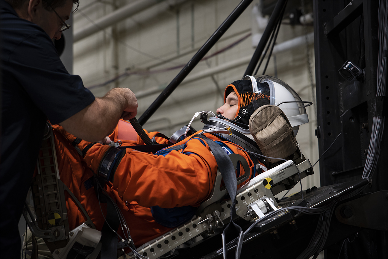 flight suit and seat testing for Orion space capsule