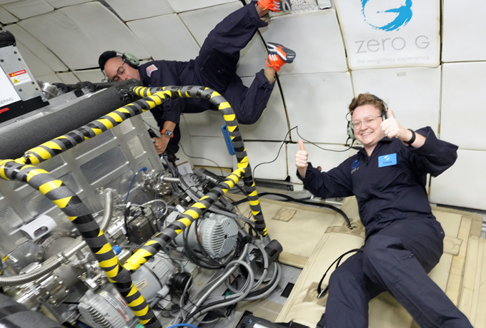 parabolic flight experiment showing team floating while testing feature image