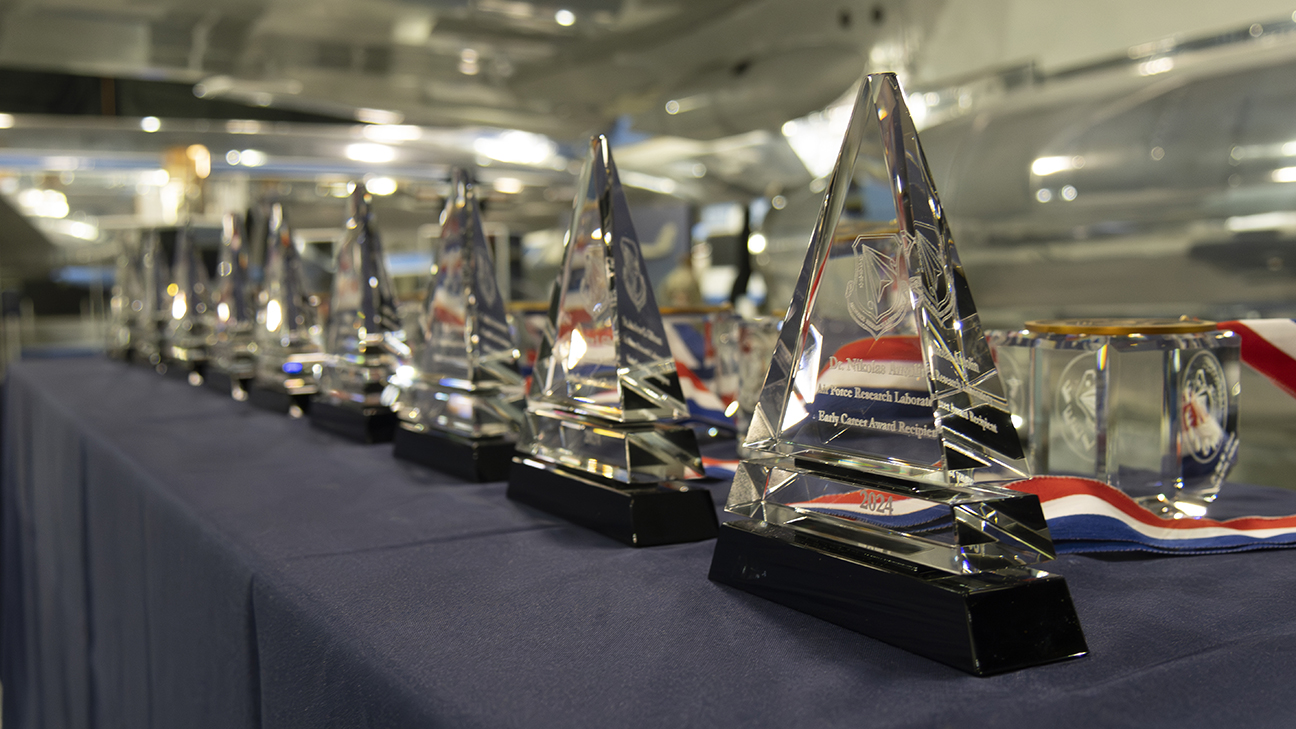 image of display table showing awards for recipients