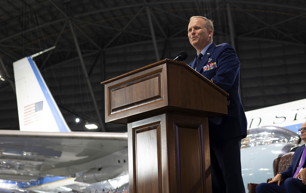 AFRL Commander delivering opening remarks at ceremony