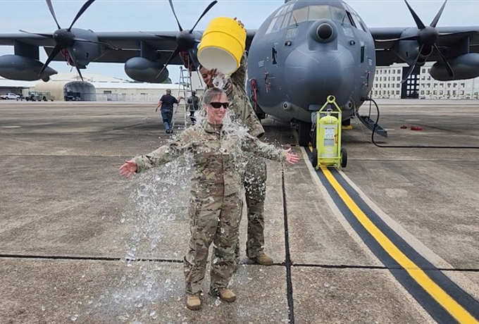 airman partaking in traditional send-off