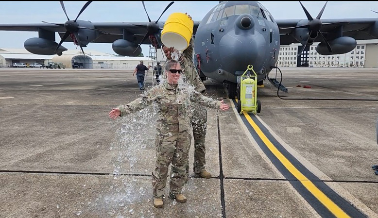 airman partaking in traditional send-off
