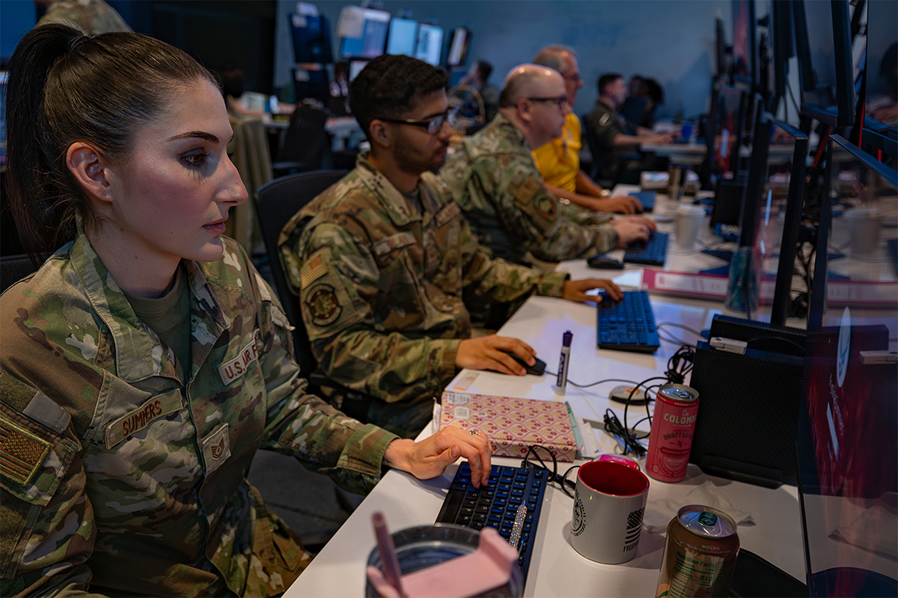 airman testing computer equipment