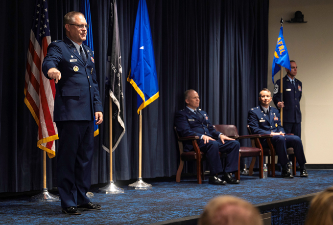 Col Beckman during assumption ceremony