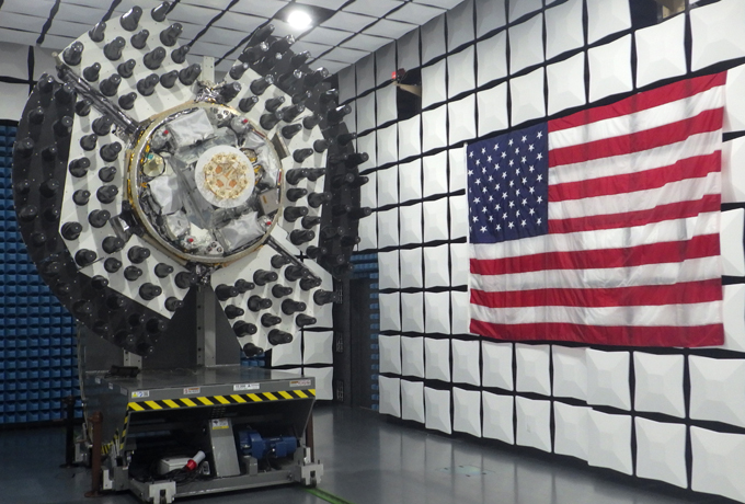 nts-3 equipment in test facility next to USA flag